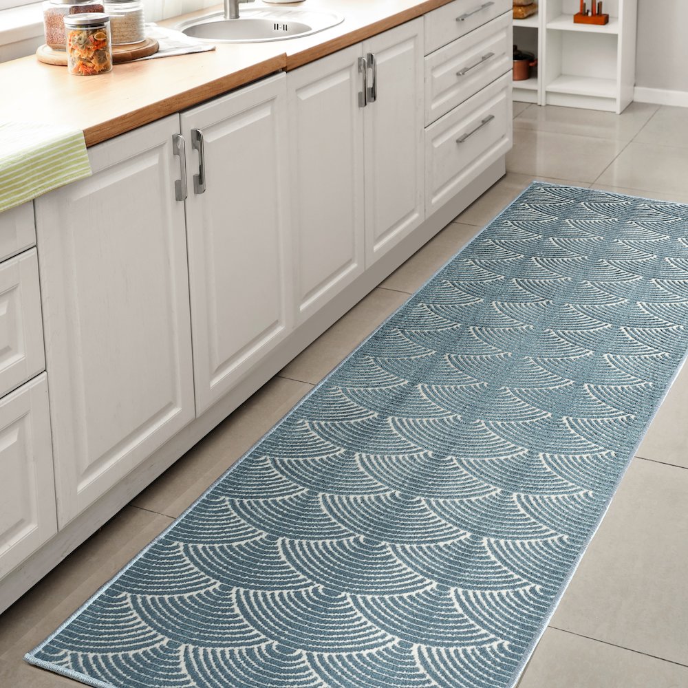 Porter Geometric Art Deco Fan Pattern High-Low Runner Rug. Picture 2