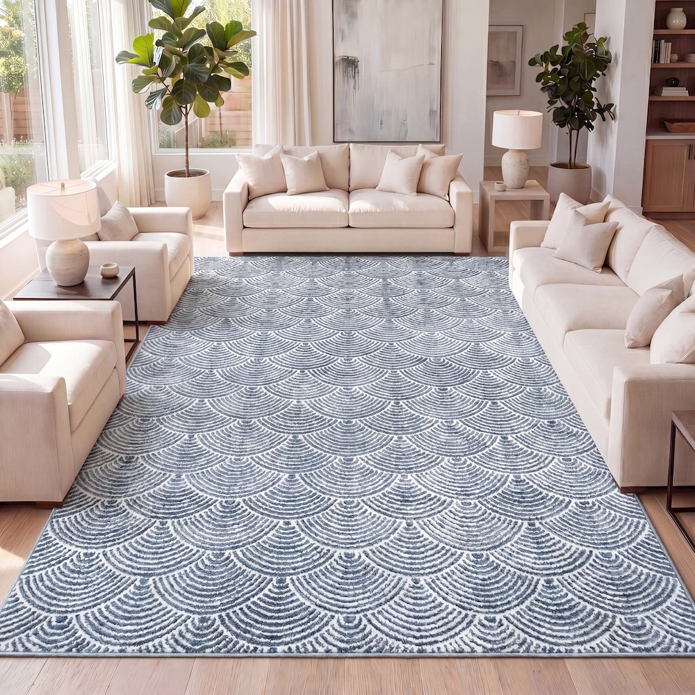 Porter Geometric Art Deco Fan Pattern High-Low Area Rug. Picture 8