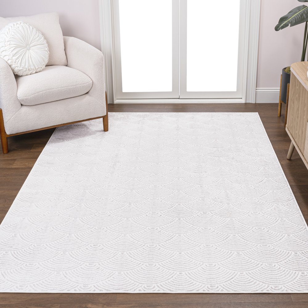 Porter Geometric Art Deco Fan Pattern High-Low Area Rug. Picture 1