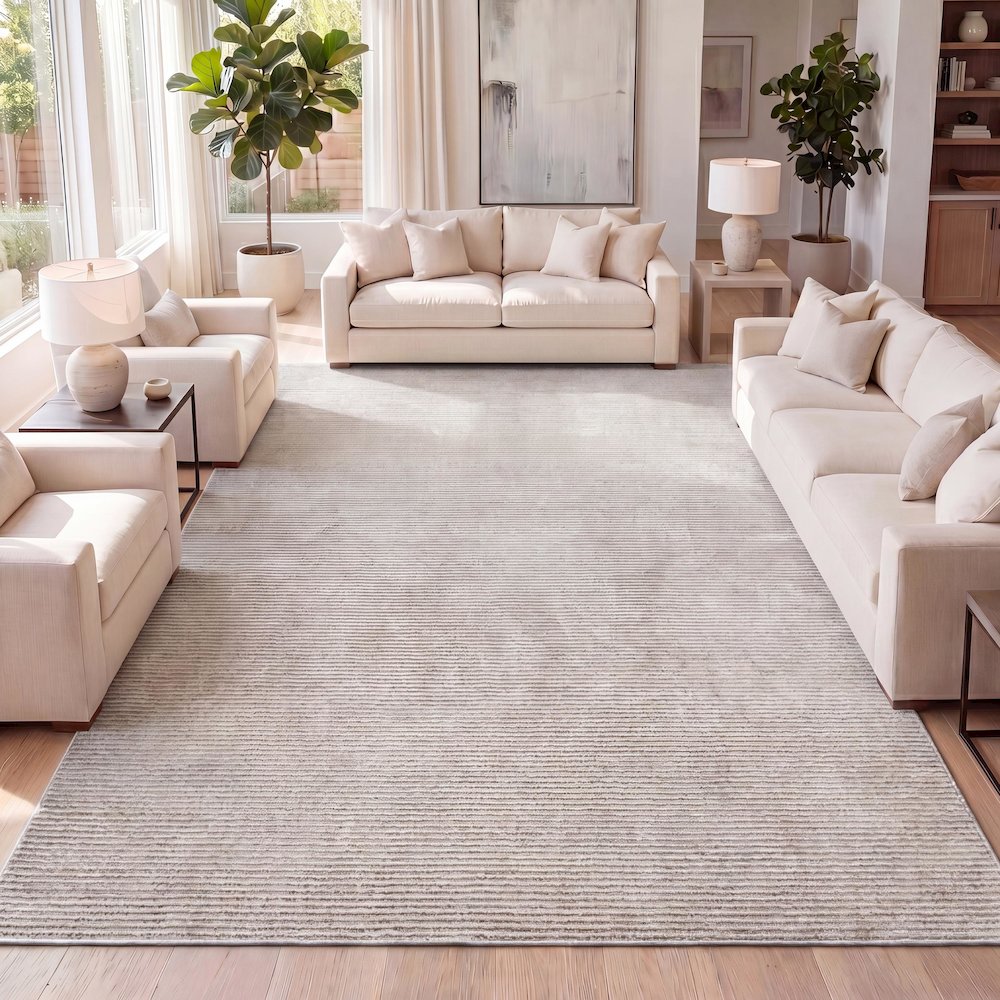 Cole Modern Minimalist Pinstripe High-Low Area Rug. Picture 8