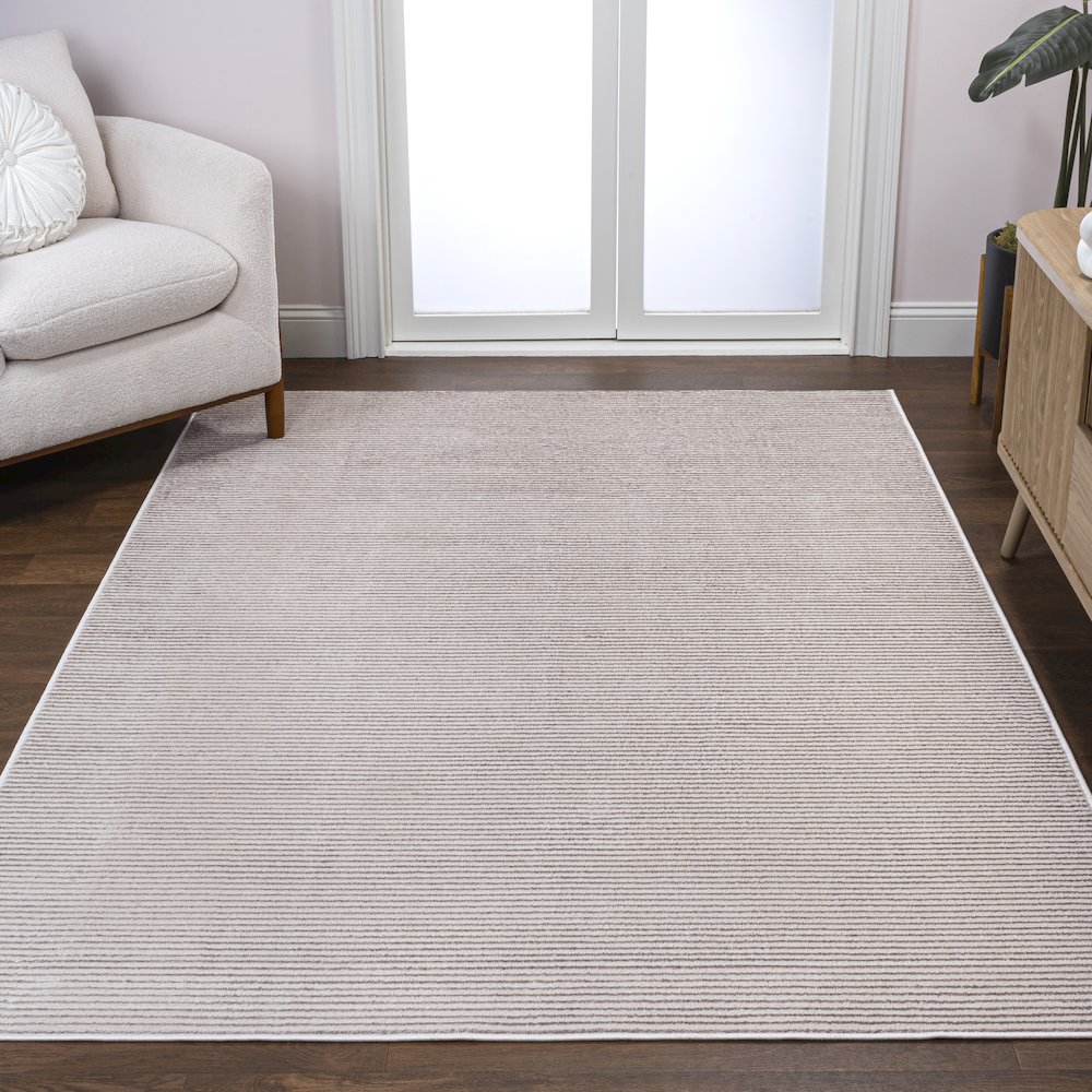 Cole Modern Minimalist Pinstripe High-Low Area Rug. Picture 1