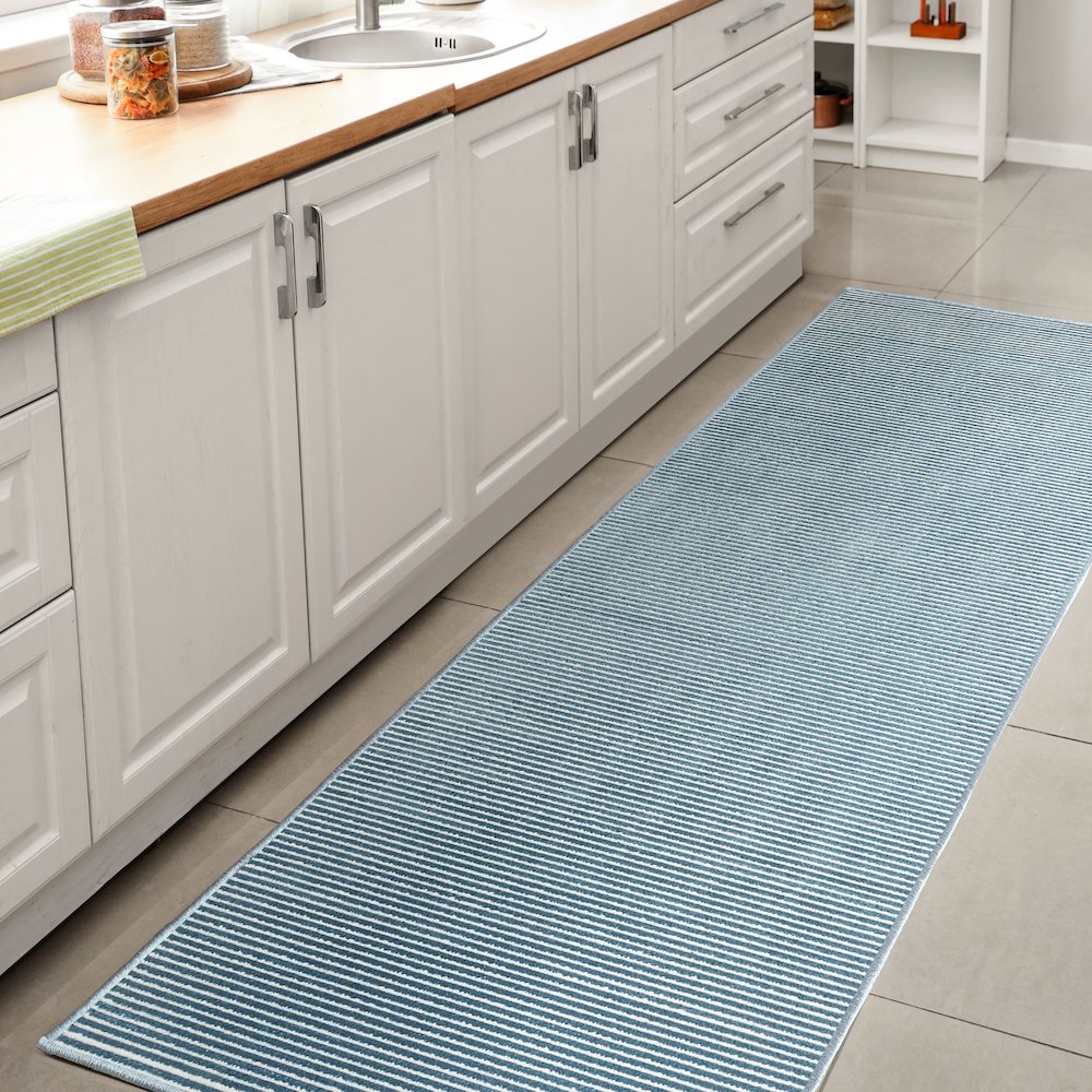 Cole Modern Minimalist Pinstripe High-Low Runner Rug. Picture 2