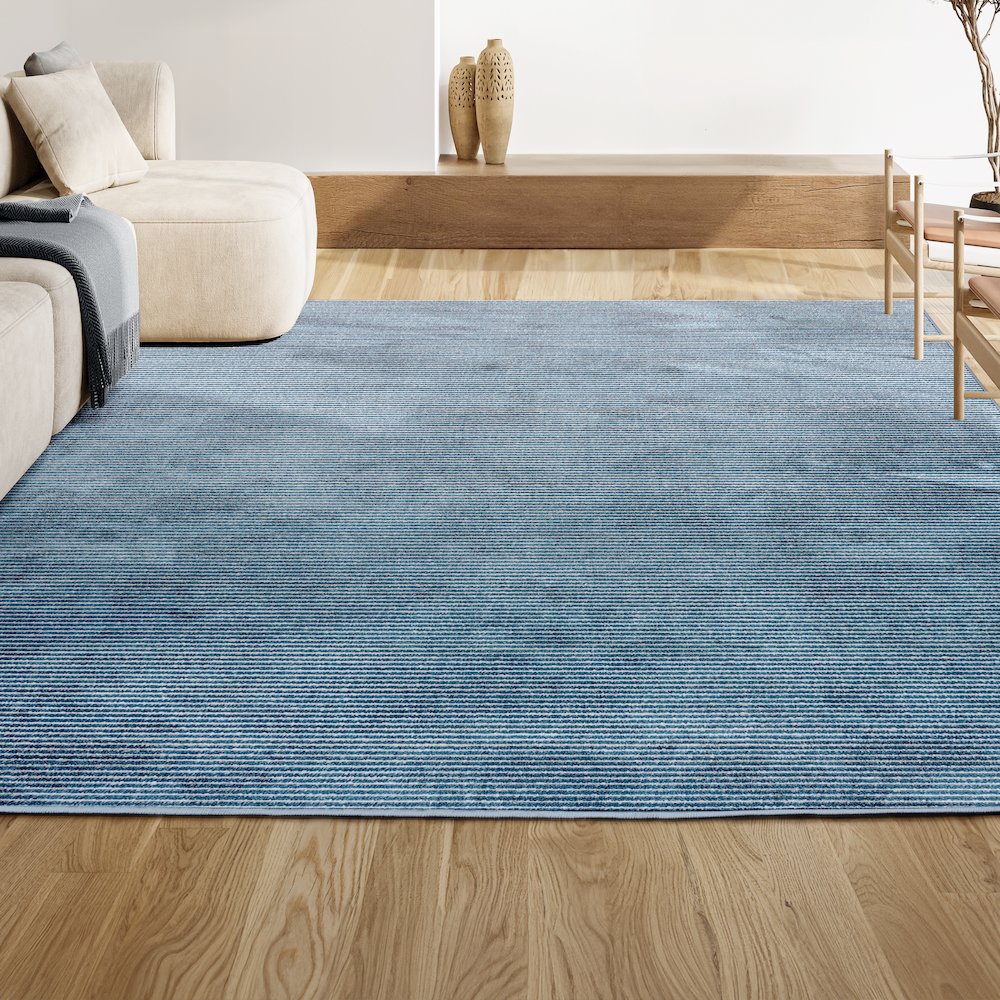 Cole Modern Minimalist Pinstripe High-Low Area Rug. Picture 5