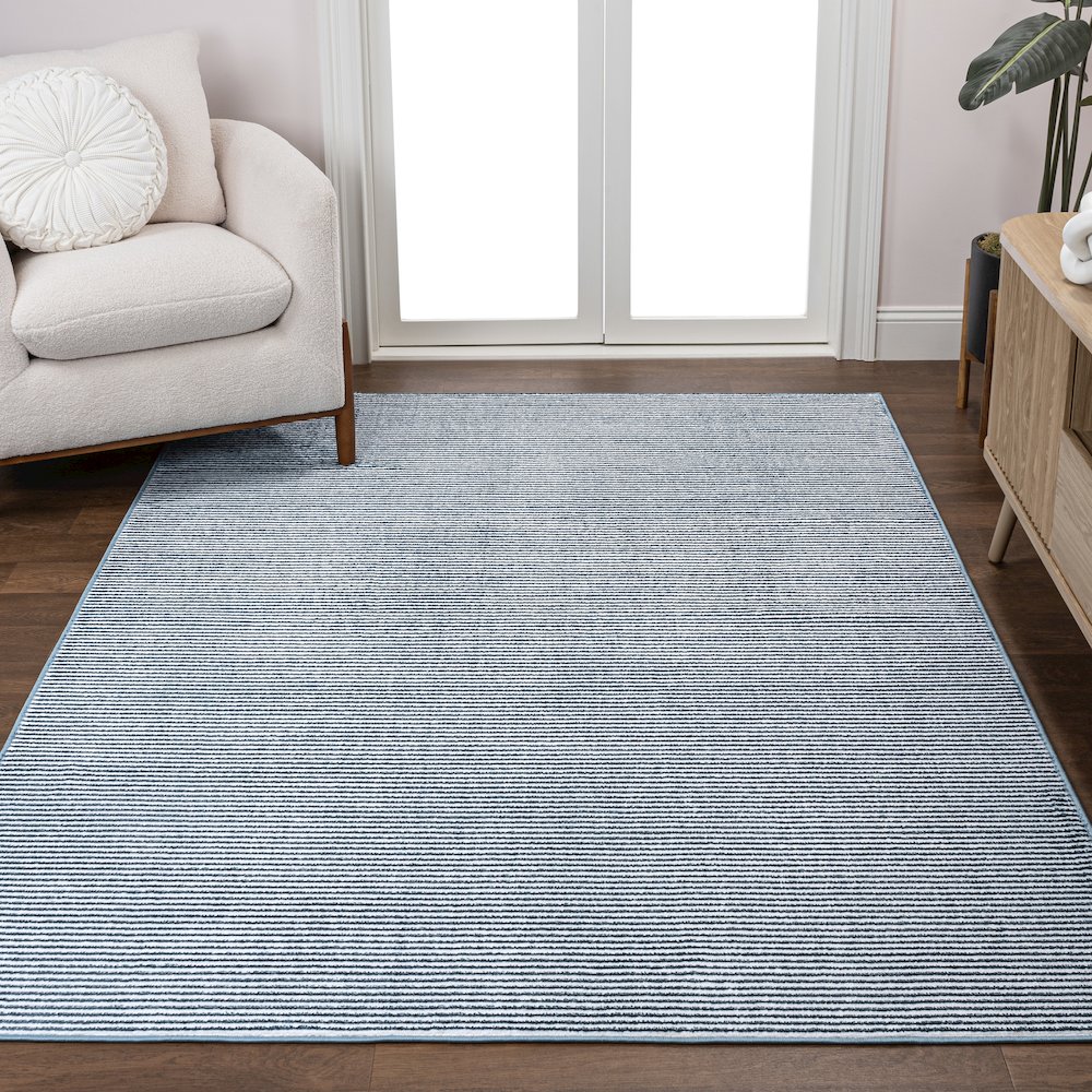 Cole Modern Minimalist Pinstripe High-Low Area Rug. Picture 1