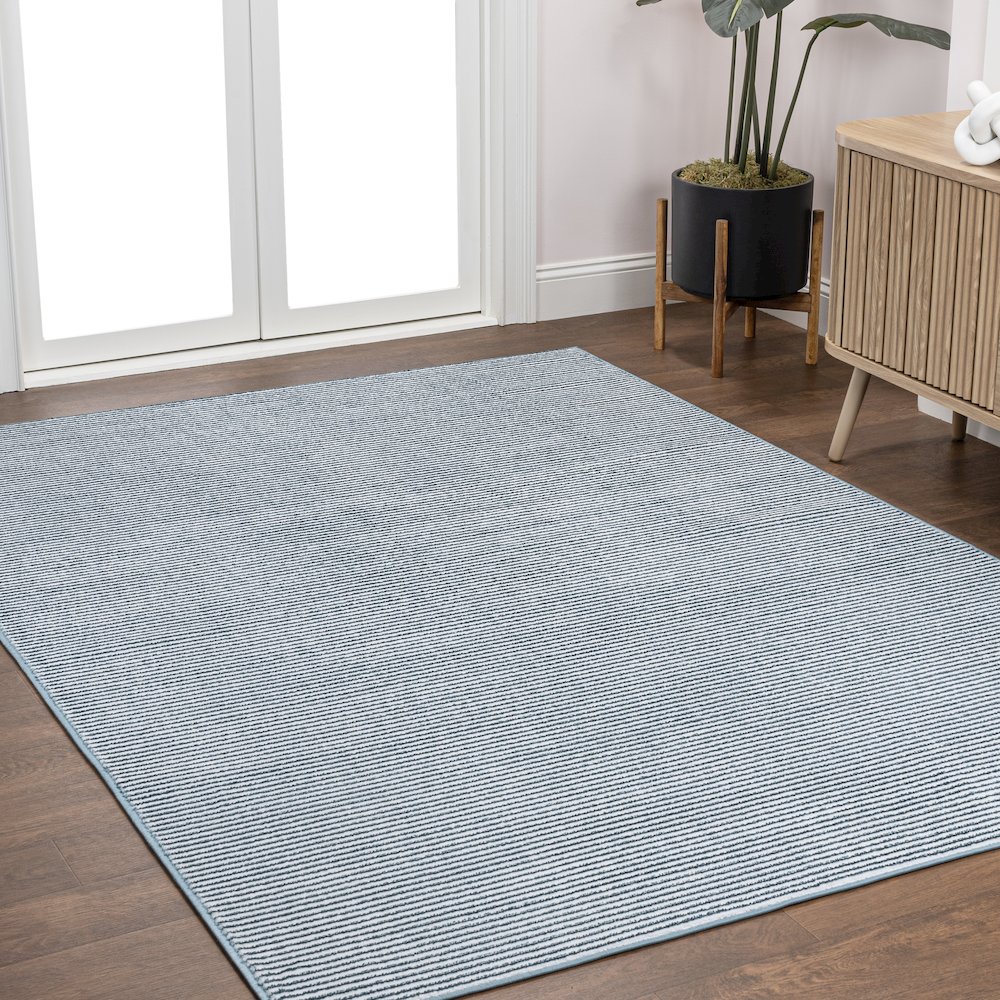 Cole Modern Minimalist Pinstripe High-Low Area Rug. Picture 2