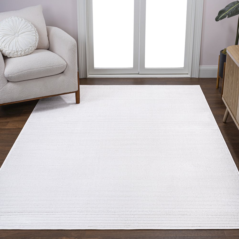 Cole Modern Minimalist Pinstripe High-Low Area Rug. Picture 1