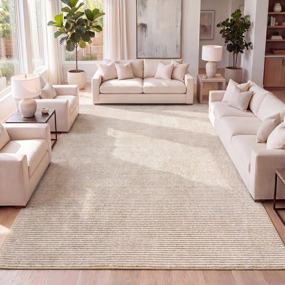 Cole Modern Minimalist Pinstripe High-Low Area Rug. Picture 8