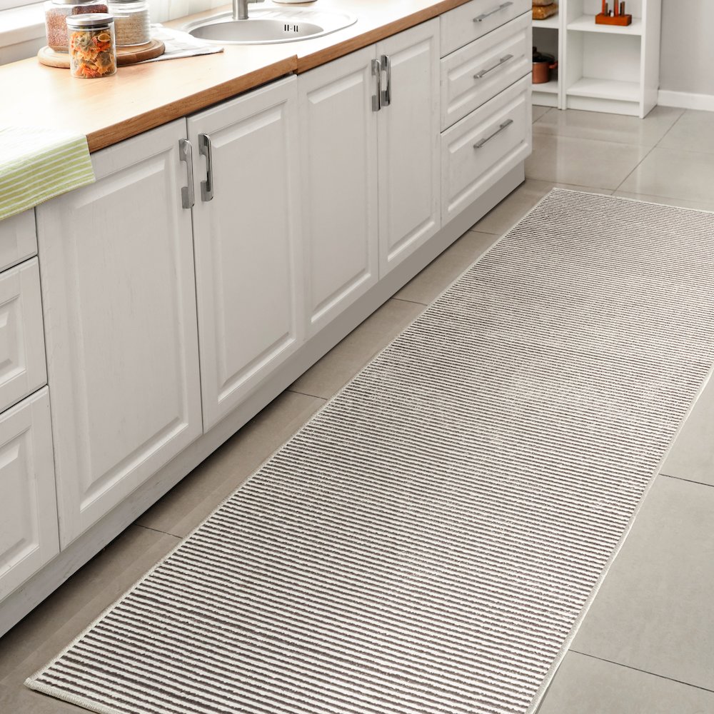Cole Modern Minimalist Pinstripe High-Low Runner Rug. Picture 2