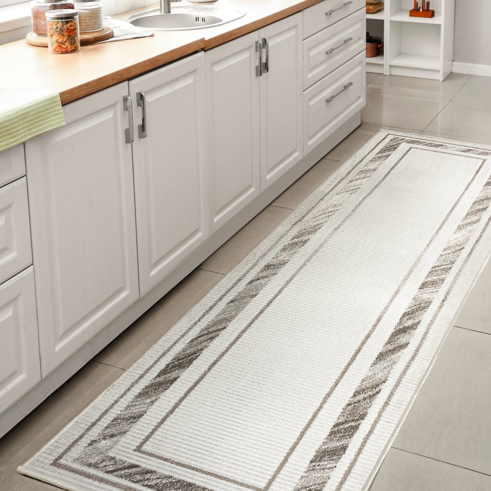 Athens Classic Border Marble Pattern High-Low Runner Rug. Picture 2