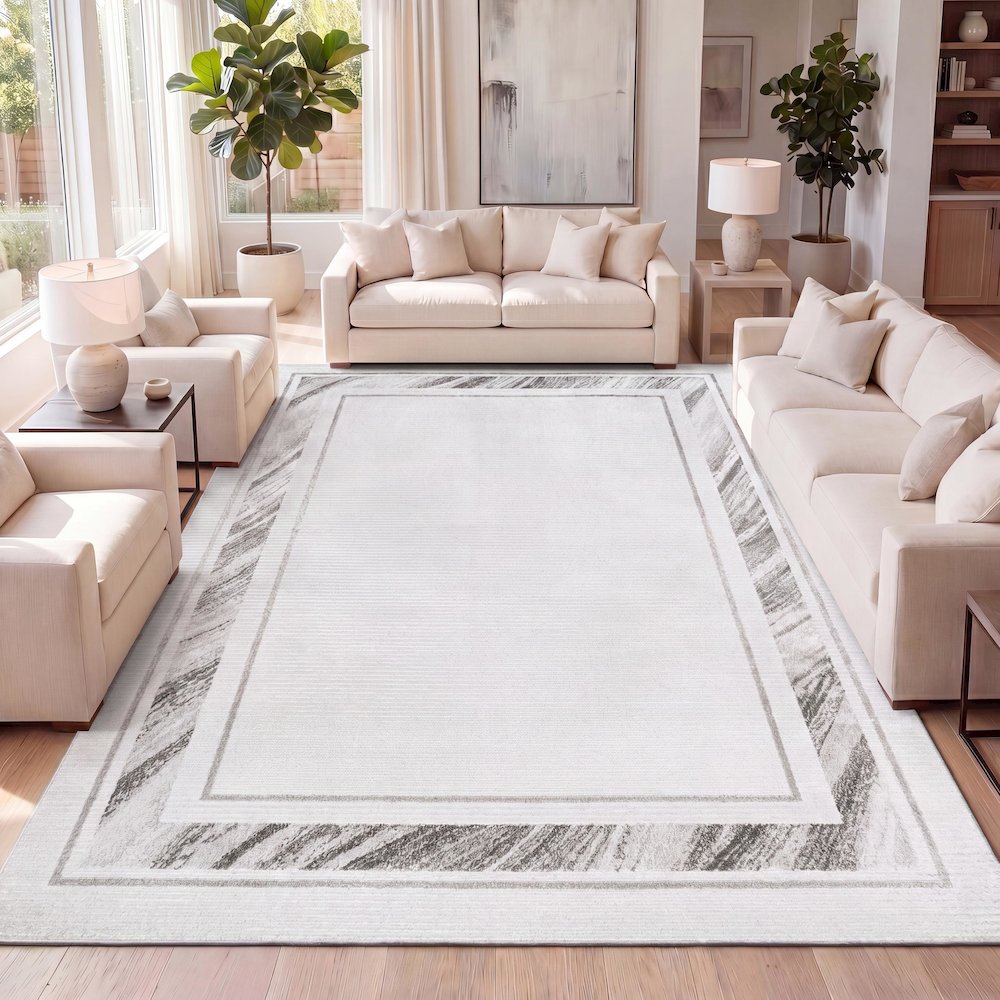 Athens Classic Border Marble Pattern High-Low Area Rug. Picture 8