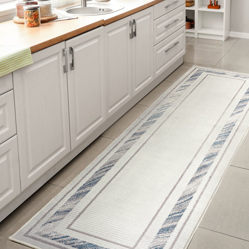 Athens Classic Border Marble Pattern High-Low Runner Rug. Picture 2
