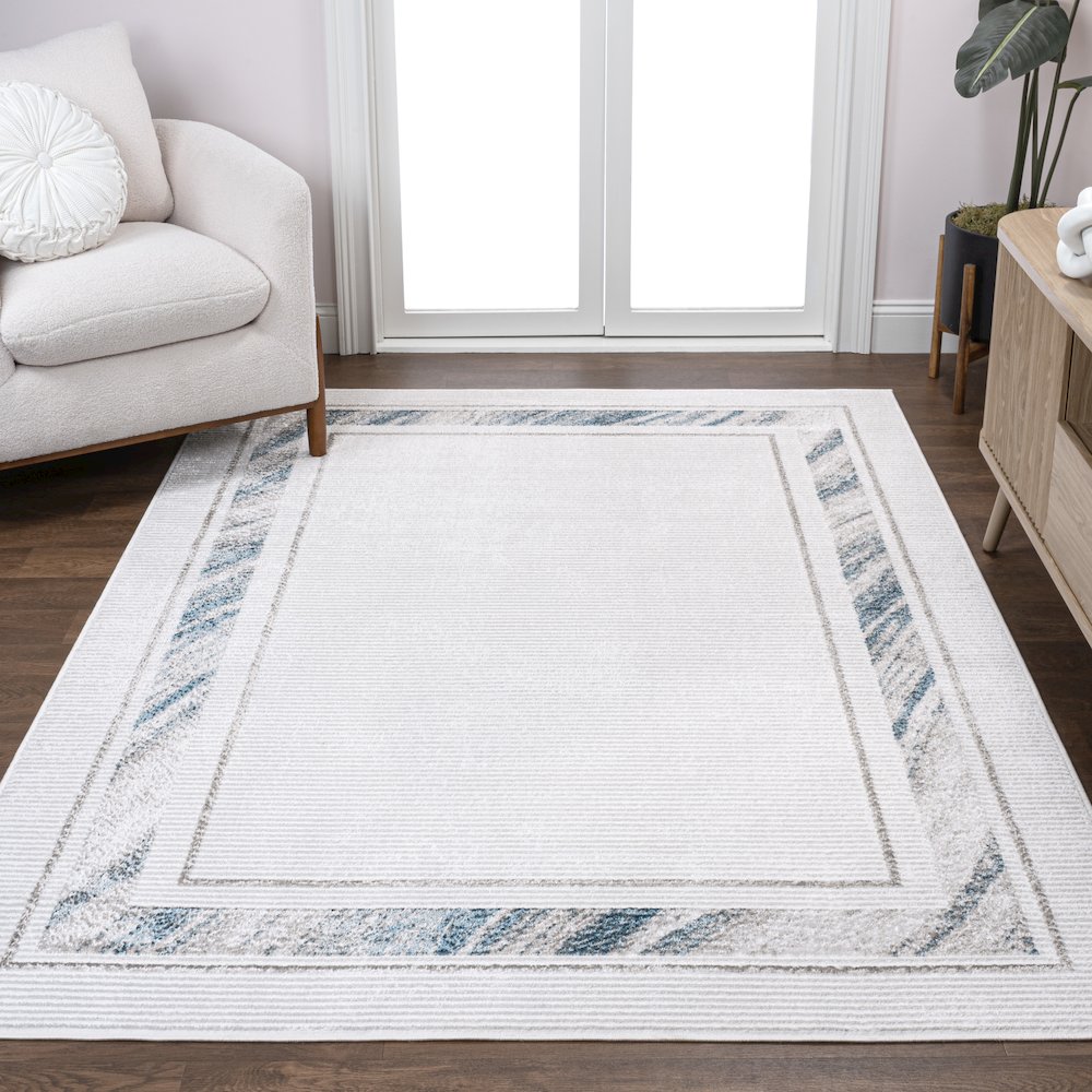 Athens Classic Border Marble Pattern High-Low Area Rug. Picture 1