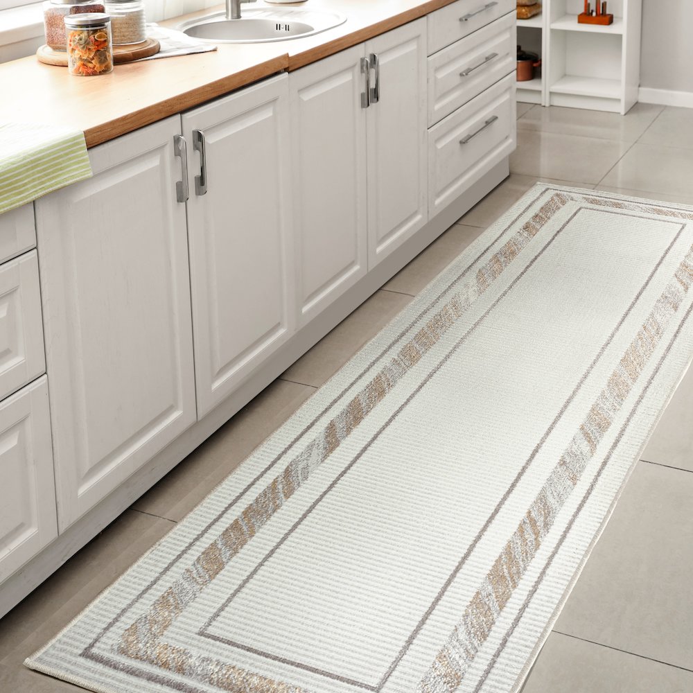 Athens Classic Border Marble Pattern High-Low Runner Rug. Picture 2