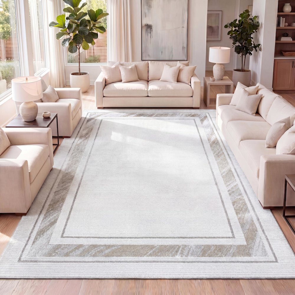 Athens Classic Border Marble Pattern High-Low Area Rug. Picture 8