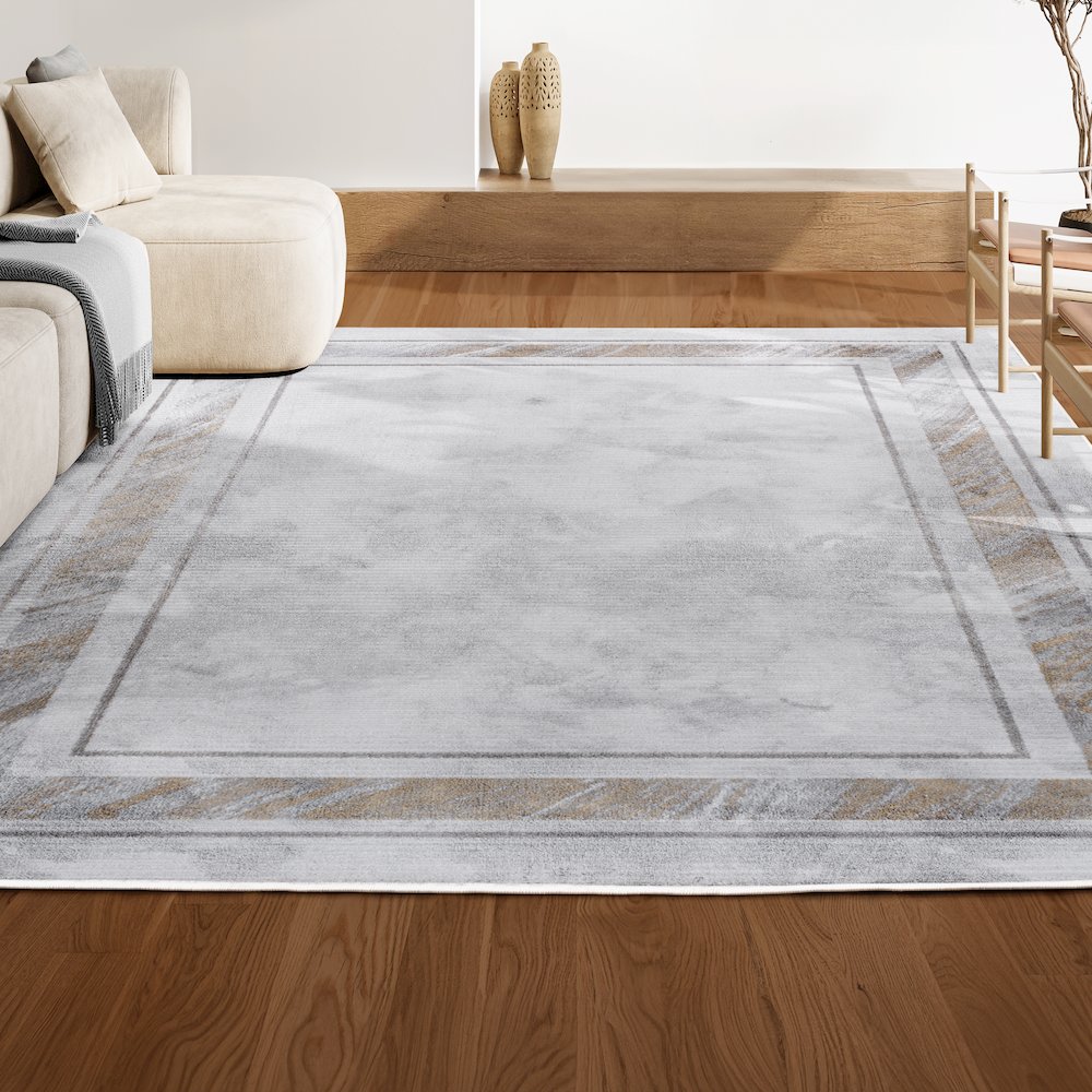 Athens Classic Border Marble Pattern High-Low Area Rug. Picture 5