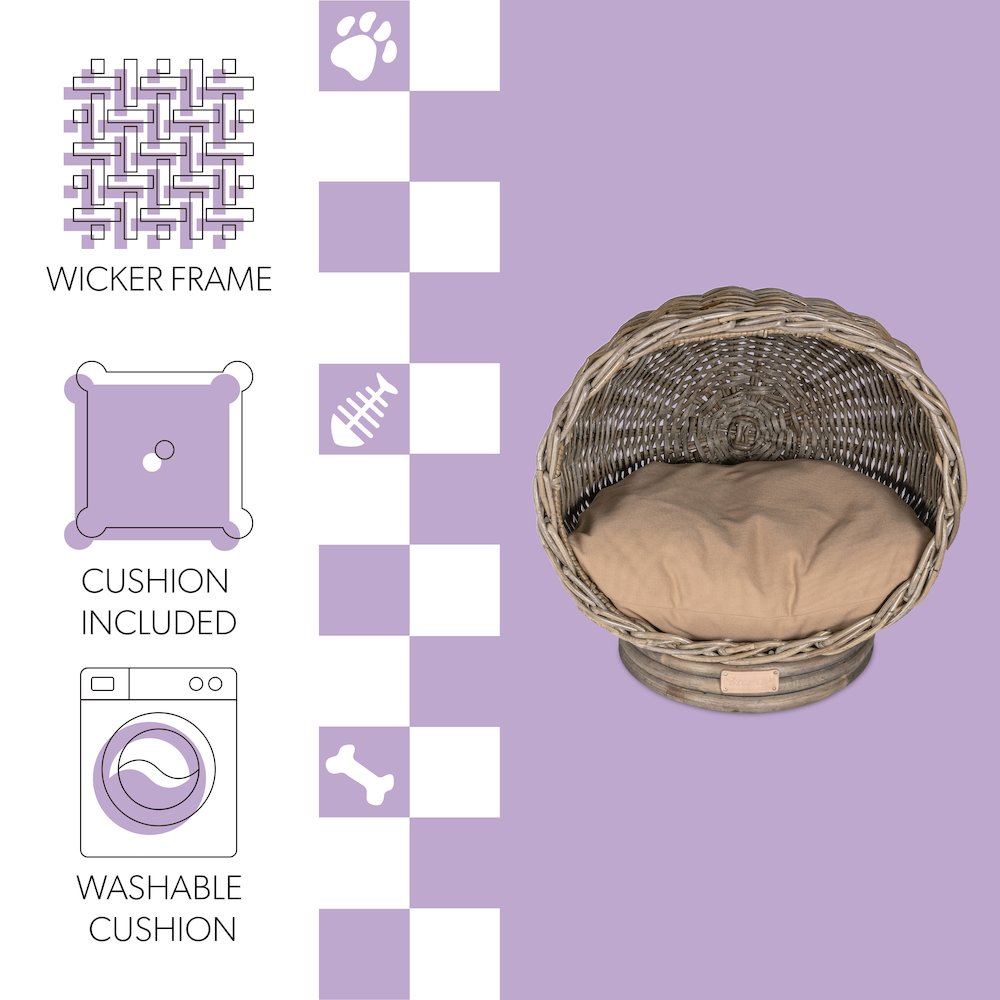 Socket Dome Bohemian Handwoven Rattan Cat Bed With Machine-Washable Cushion. Picture 9