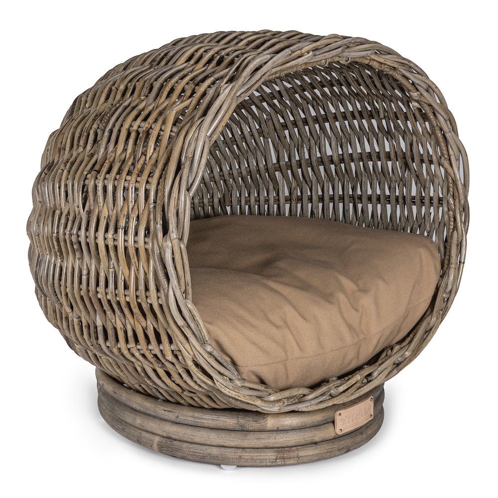 Socket Dome Bohemian Handwoven Rattan Cat Bed With Machine-Washable Cushion. Picture 5