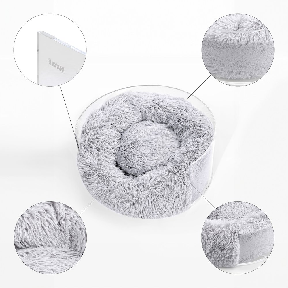 Small/Medium Modern Lucite Calming Fluffy Donut Pet Bed with Washable Cover. Picture 2