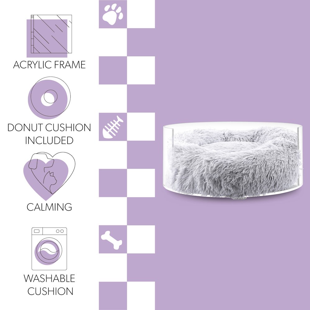Small/Medium Modern Lucite Calming Fluffy Donut Pet Bed with Washable Cover. Picture 4
