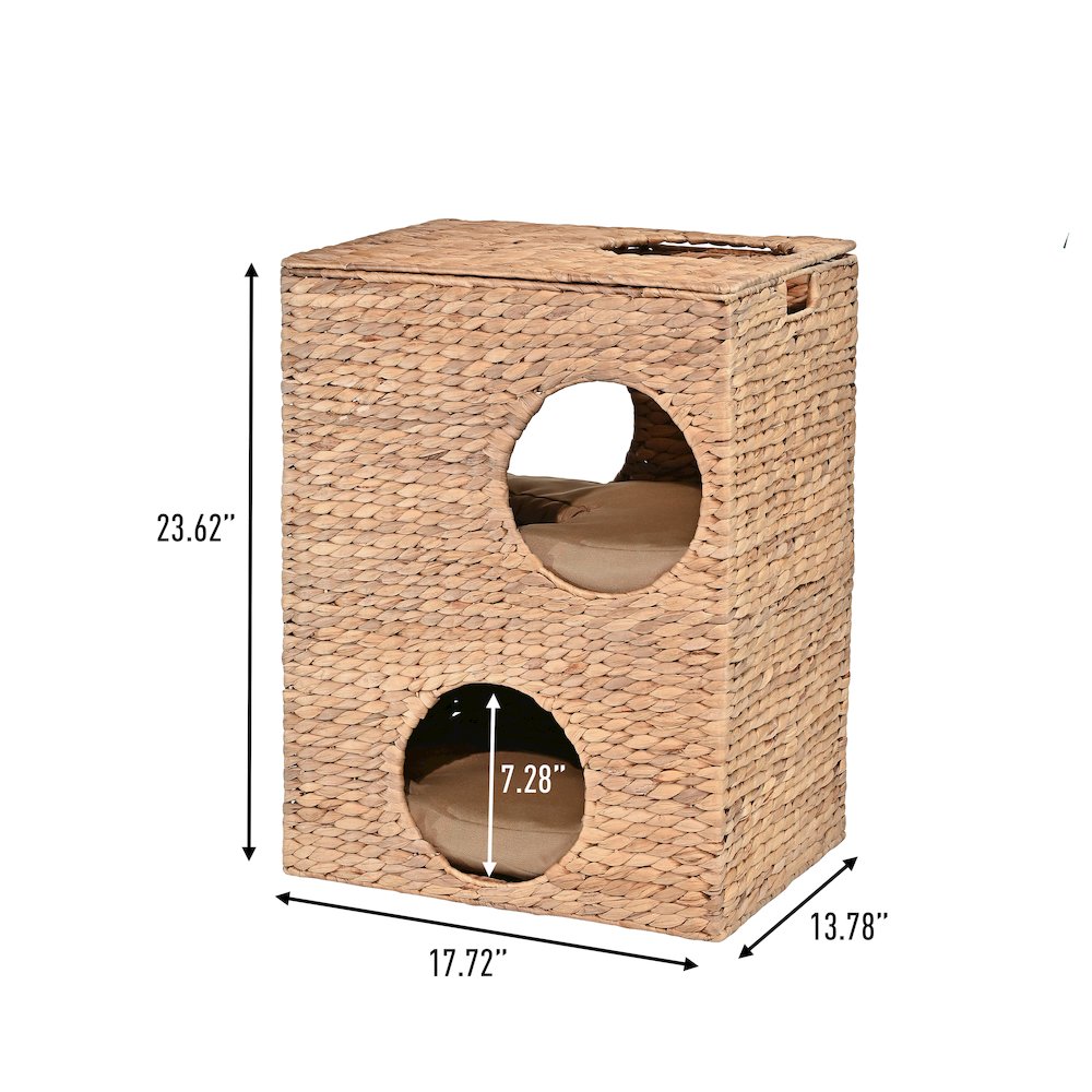 Modern Classic 2-Tier Handwoven Hyacinth Rectangular 5-Hole Cat Condo. Picture 2
