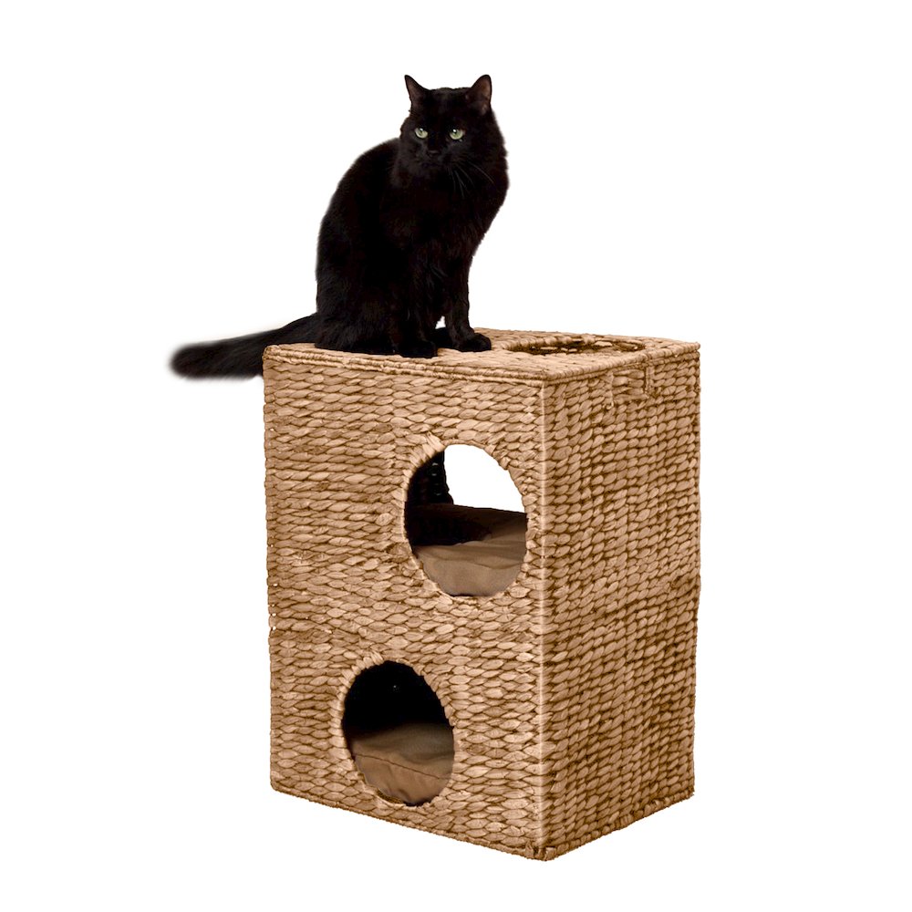 Modern Classic 2-Tier Handwoven Hyacinth Rectangular 5-Hole Cat Condo. Picture 5