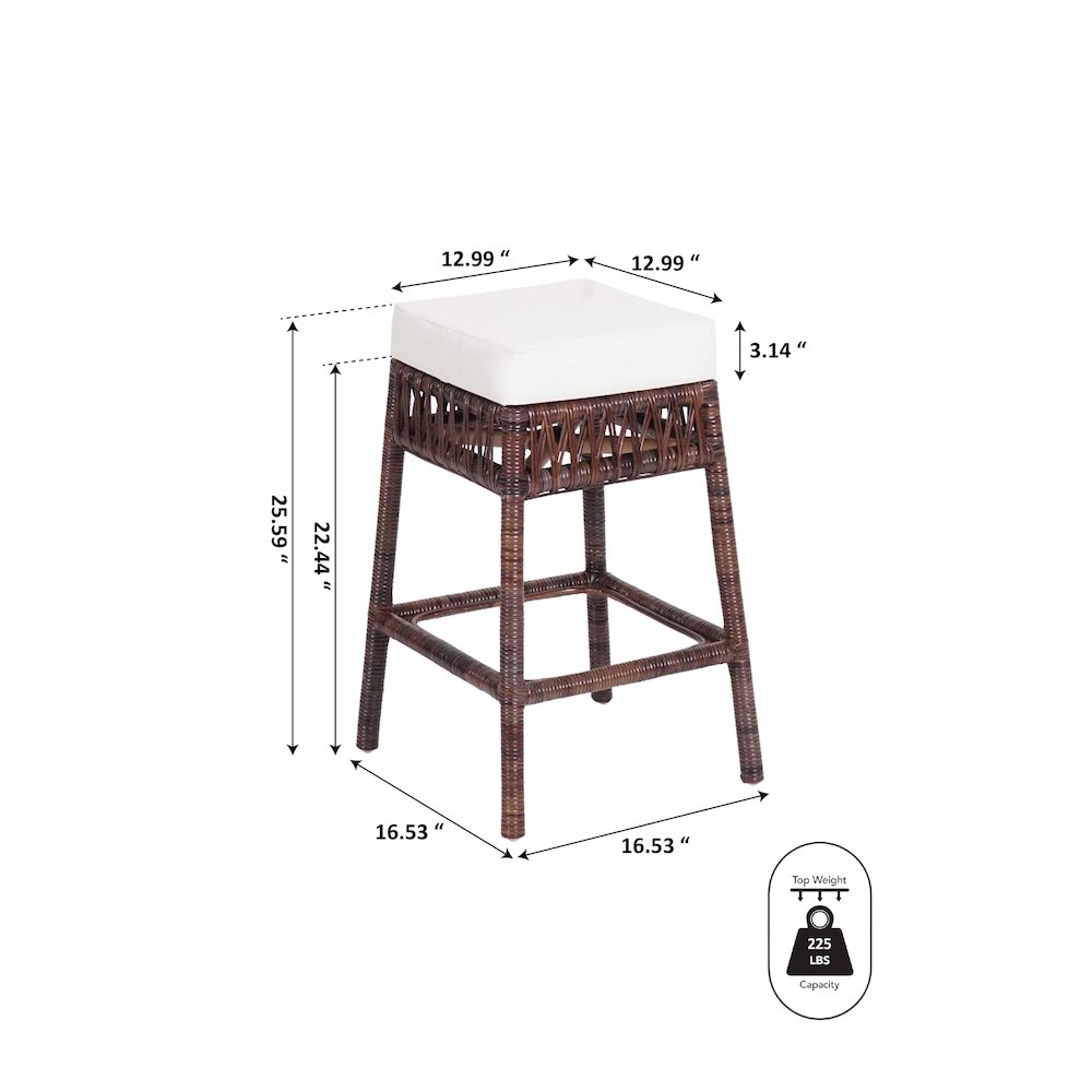 Bali 25.6" Bohemian Dark Brown Woven Rattan Backless Counter Stool with White. Picture 4