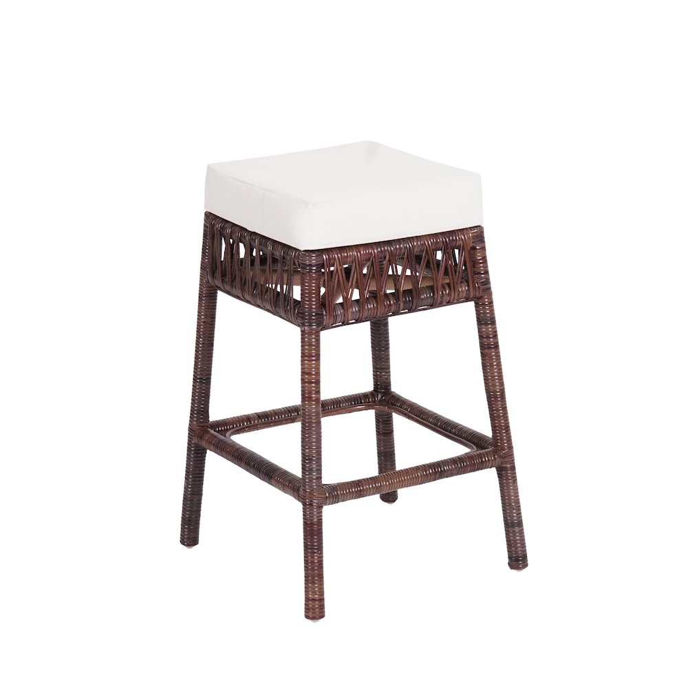 Bali 25.6" Bohemian Dark Brown Woven Rattan Backless Counter Stool with White. Picture 2