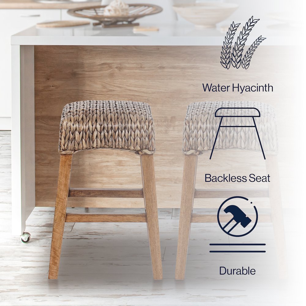 Maui Coastal 26" Woven Water Hyacinth Backless Counter Stool. Picture 5