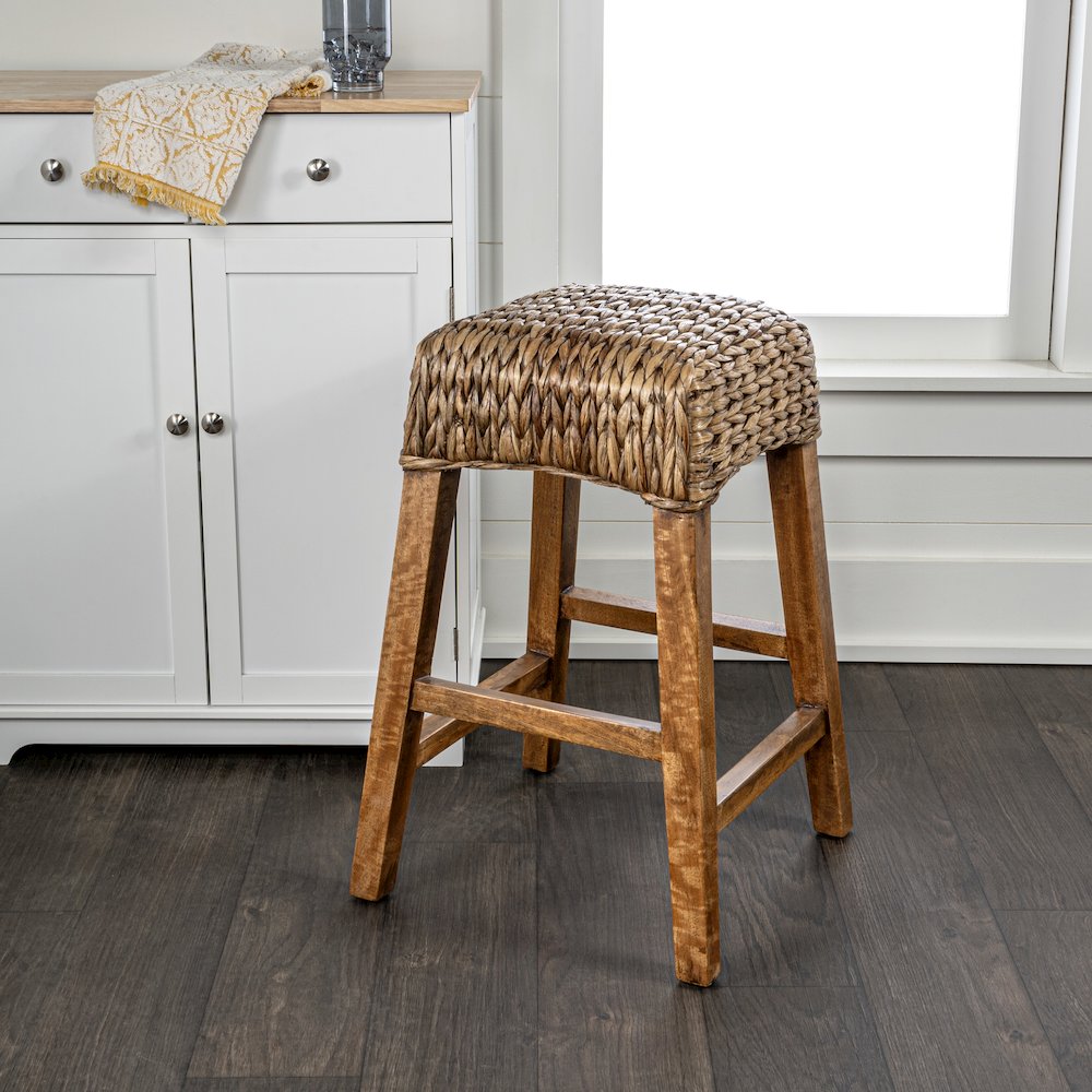 Maui Coastal 26" Woven Water Hyacinth Backless Counter Stool. Picture 1