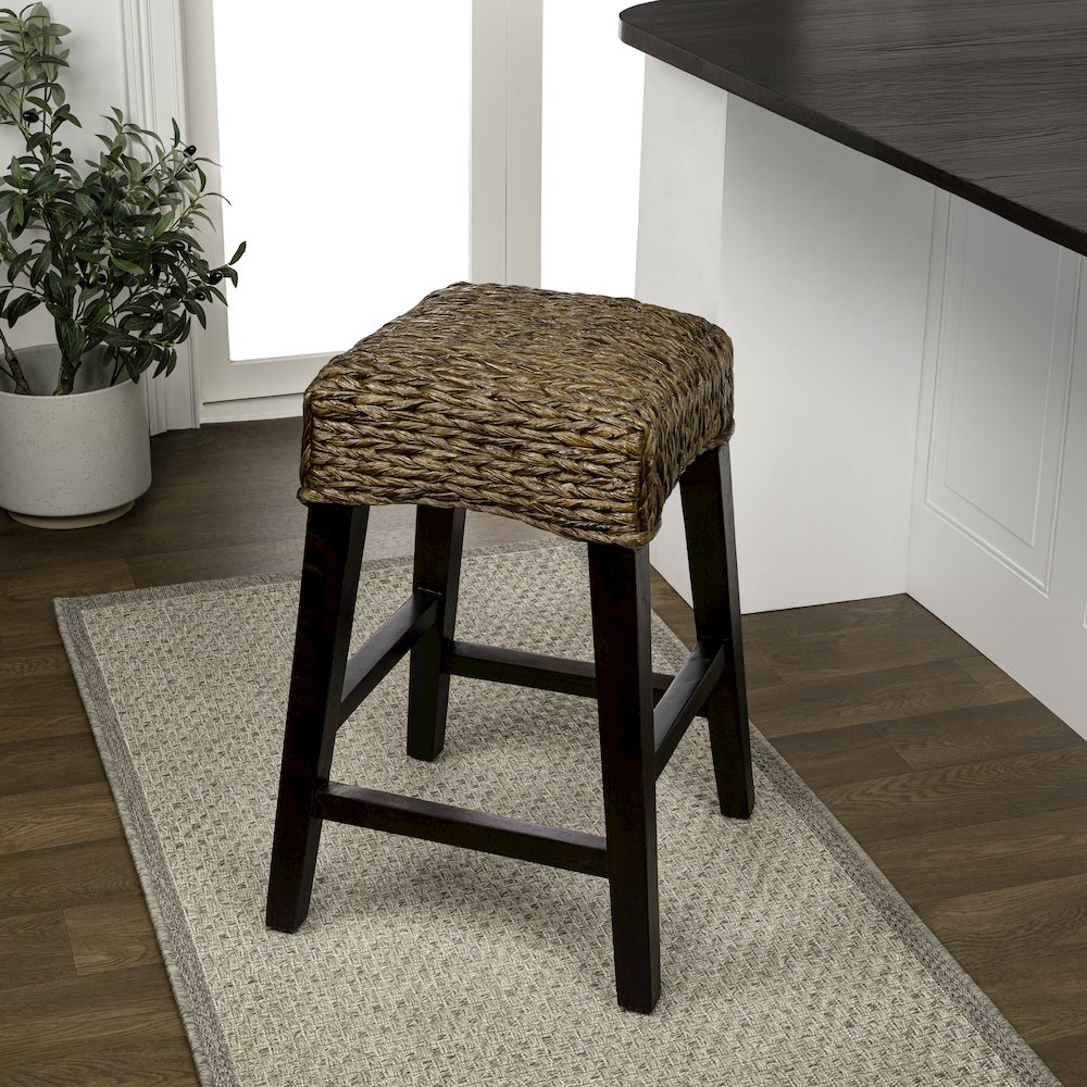 Maui Coastal 26" Woven Water Hyacinth Backless Counter Stool. Picture 4
