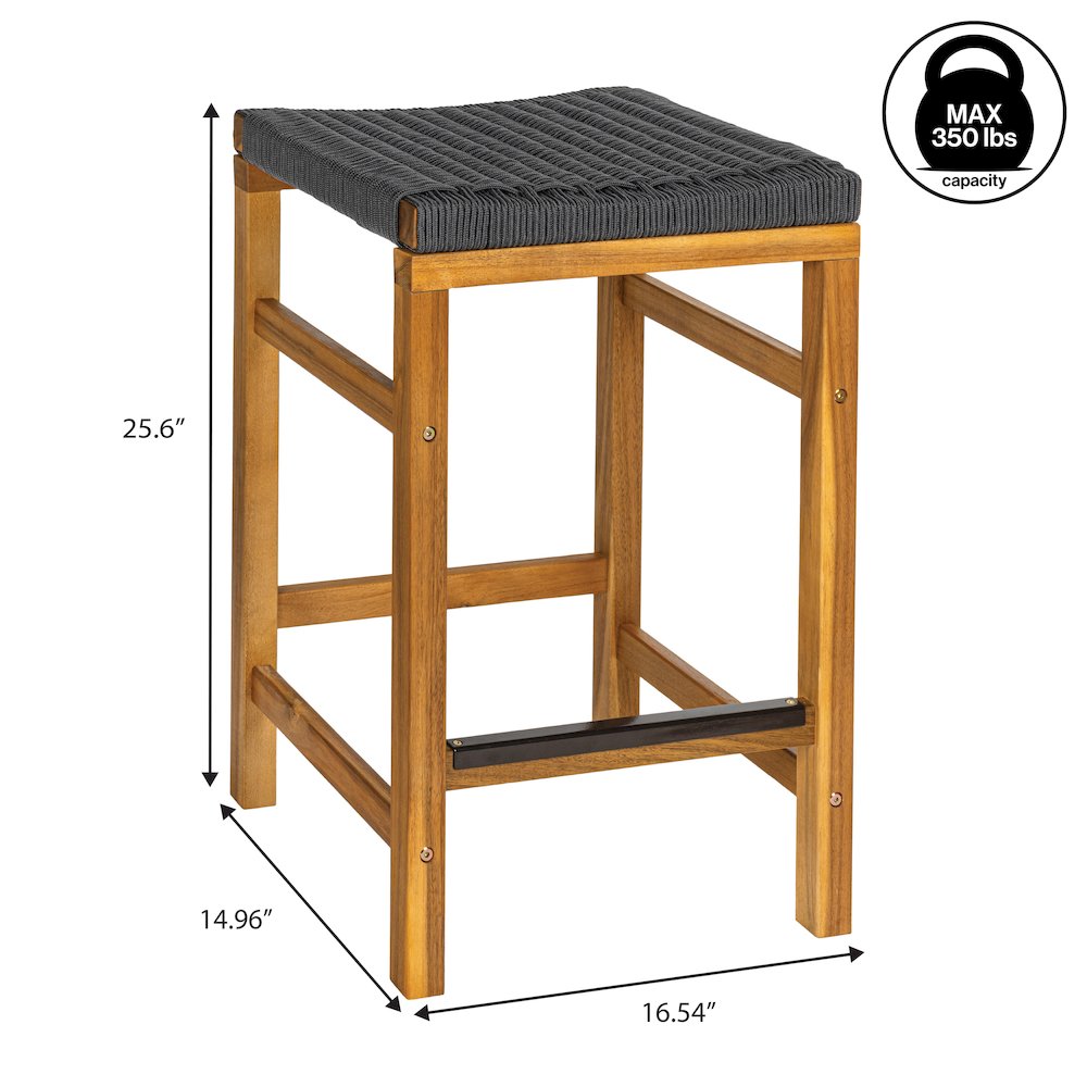 Armand Coastal 26" Backless Acacia Wood Indoor/Outdoor Counter Stools. Picture 5