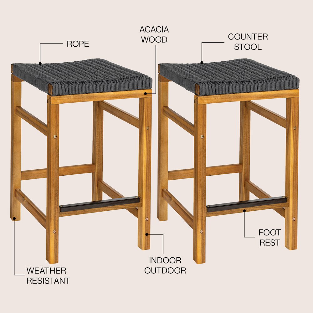 Armand Coastal 26" Backless Acacia Wood Indoor/Outdoor Counter Stools. Picture 4