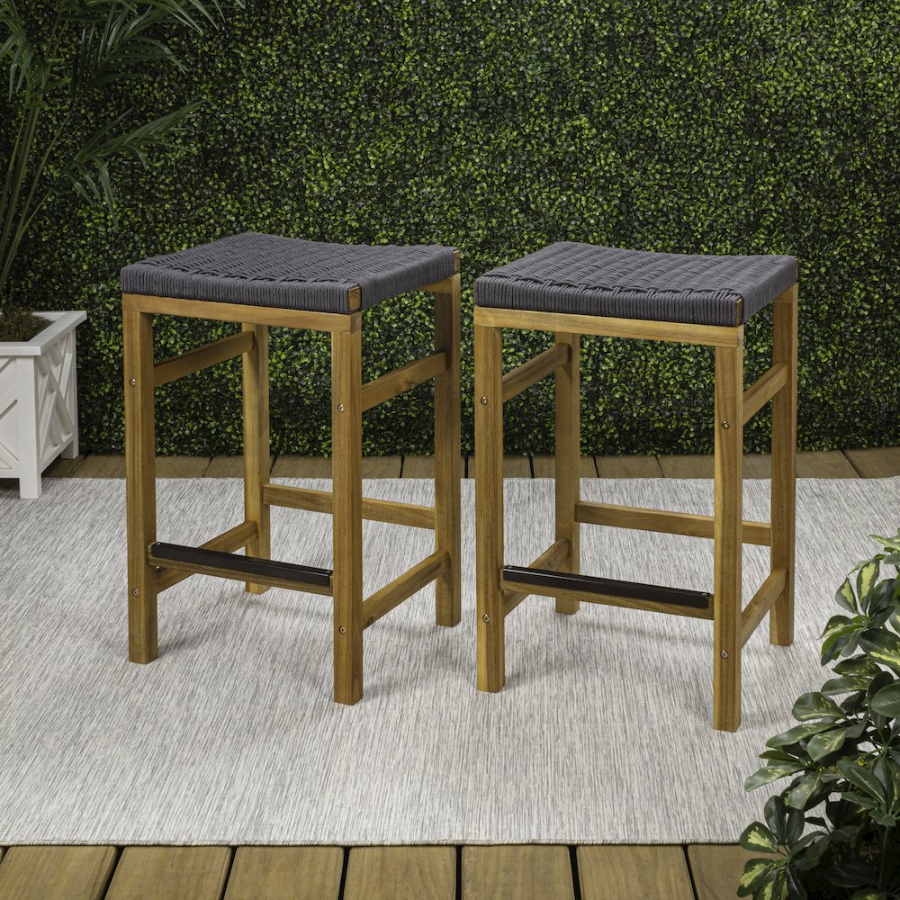 Armand Coastal 26" Backless Acacia Wood Indoor/Outdoor Counter Stools. Picture 2
