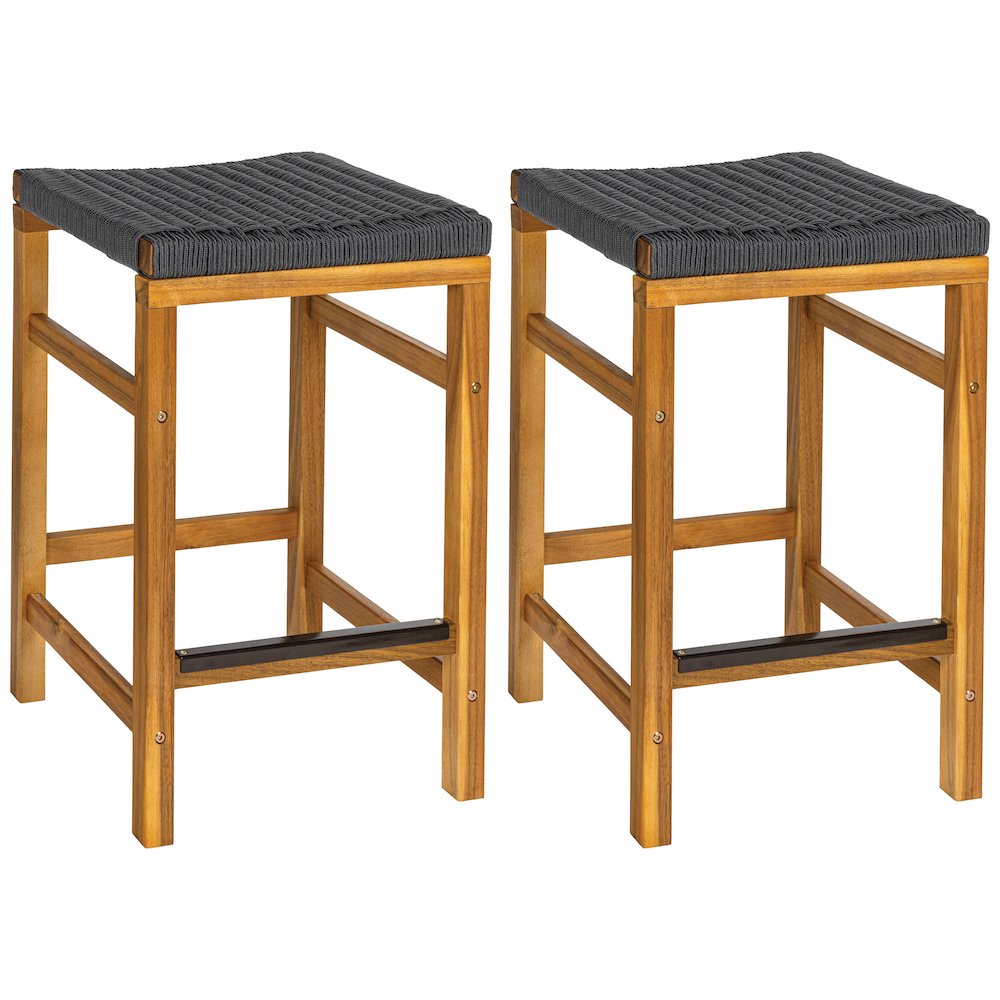 Armand Coastal 26" Backless Acacia Wood Indoor/Outdoor Counter Stools. Picture 1