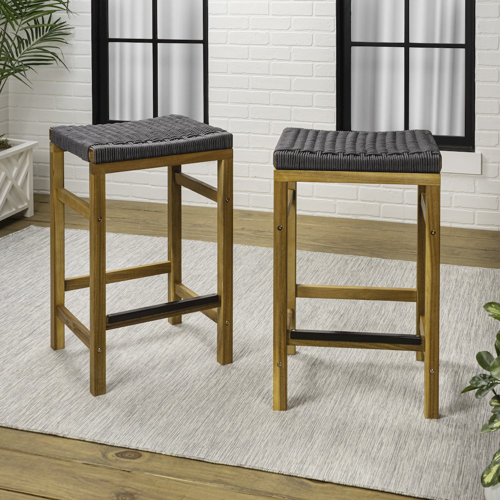 Armand Coastal 26" Backless Acacia Wood Indoor/Outdoor Counter Stools. Picture 3