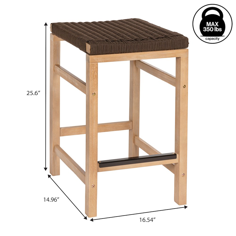 Armand Coastal 26" Backless Acacia Wood Indoor/Outdoor Counter Stools. Picture 5