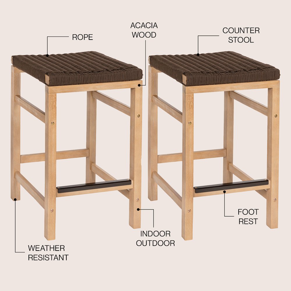 Armand Coastal 26" Backless Acacia Wood Indoor/Outdoor Counter Stools. Picture 4