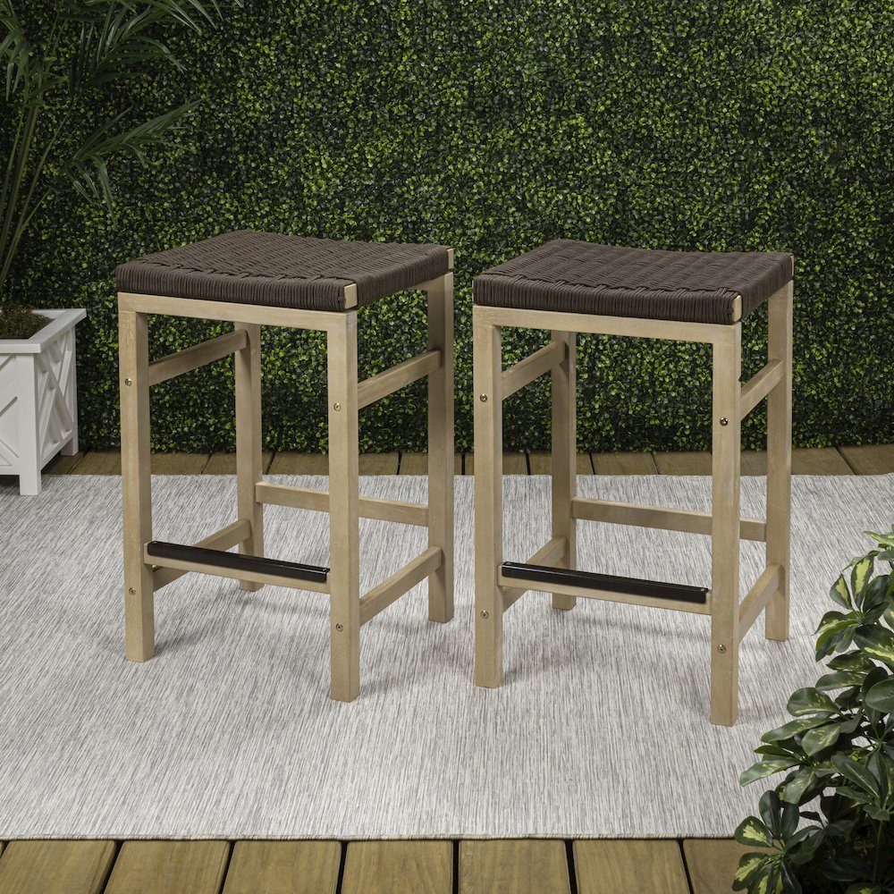 Armand Coastal 26" Backless Acacia Wood Indoor/Outdoor Counter Stools. Picture 2
