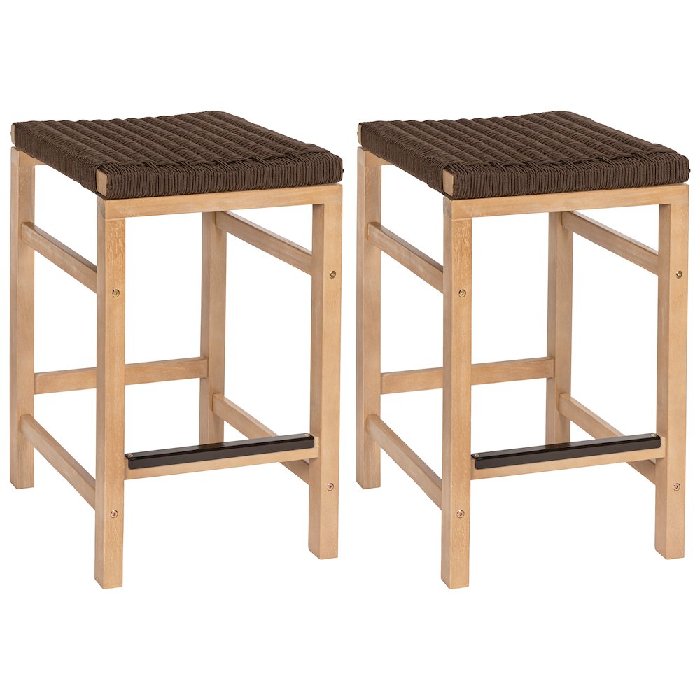 Armand Coastal 26" Backless Acacia Wood Indoor/Outdoor Counter Stools. Picture 1