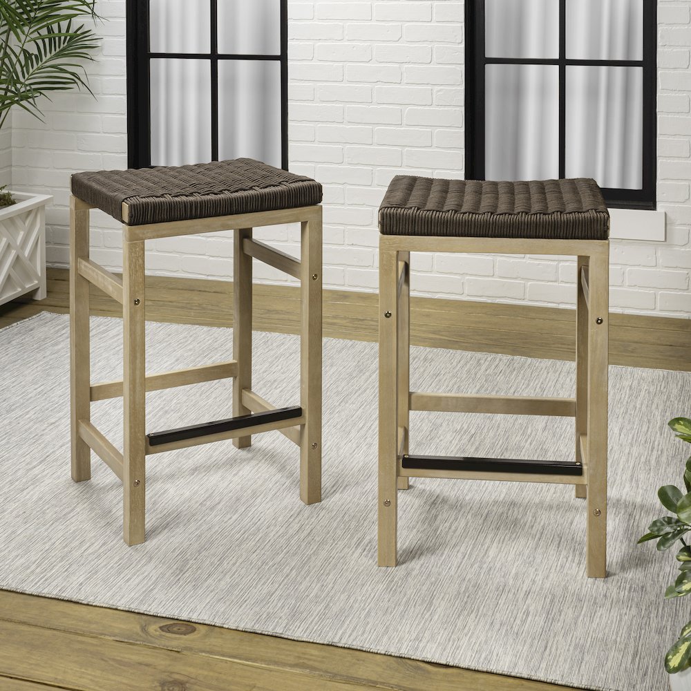Armand Coastal 26" Backless Acacia Wood Indoor/Outdoor Counter Stools. Picture 3