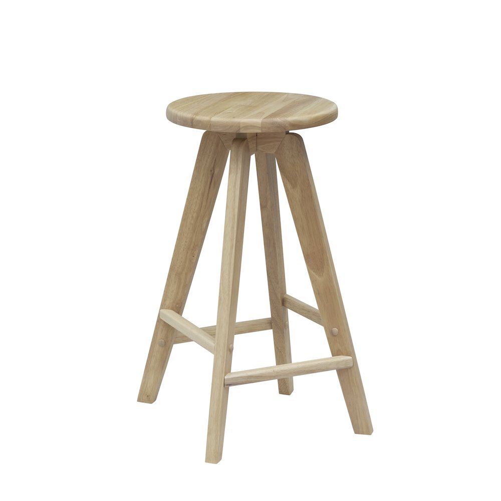 25.5" MidCentury Industrial Round Solid Wood Backless Counter Stool, Natural. Picture 1