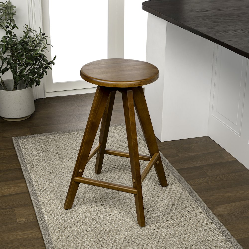 Ceren 25.5" Minimalist Solid Walnut Brown Wood Backless Counter Stool. Picture 3