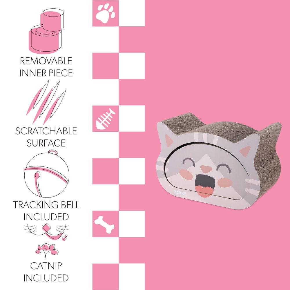 Opal Modern Cardboard Happy Cat Head 2-In-1 Cat Cave Scratcher. Picture 6