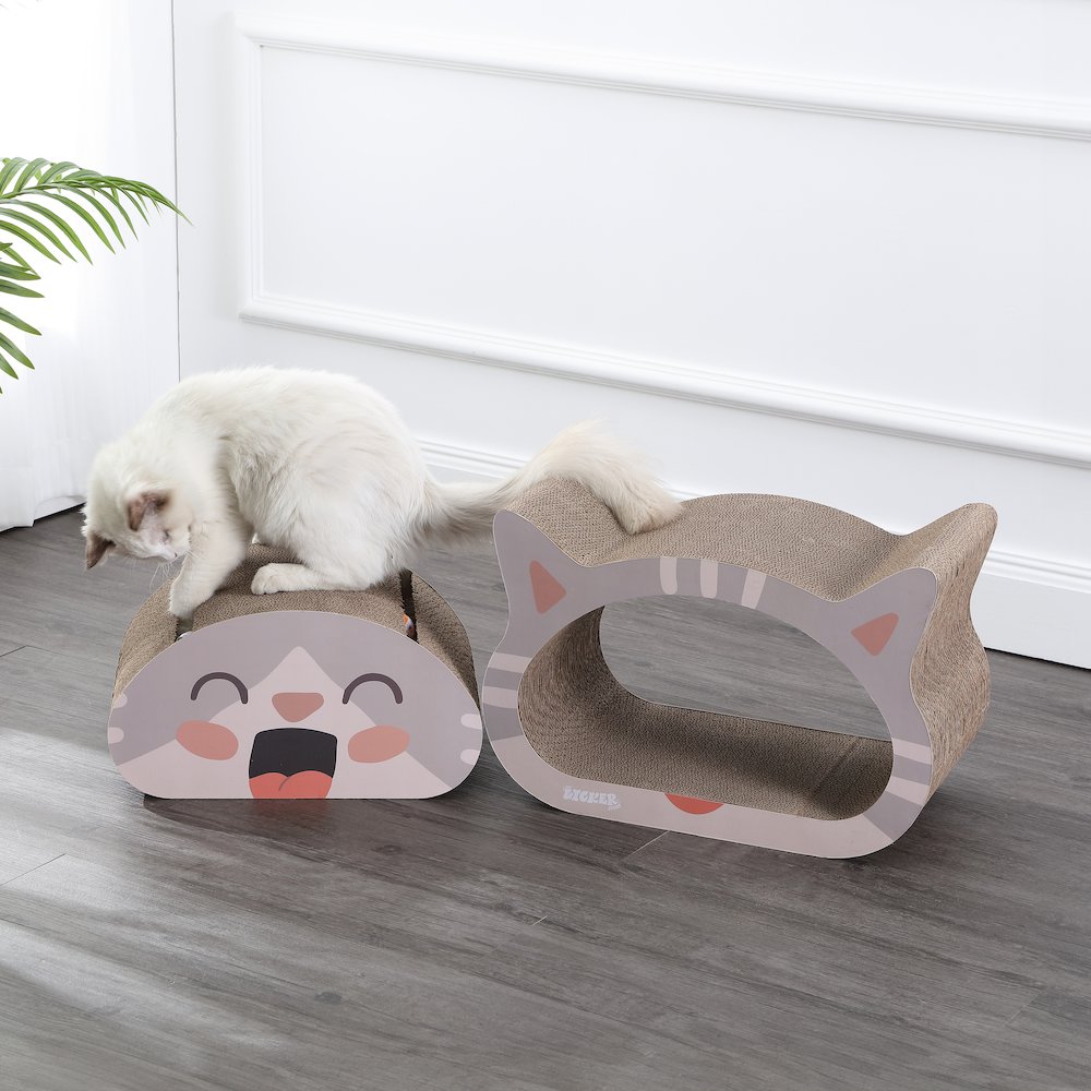 Opal Modern Cardboard Happy Cat Head 2-In-1 Cat Cave Scratcher. Picture 1