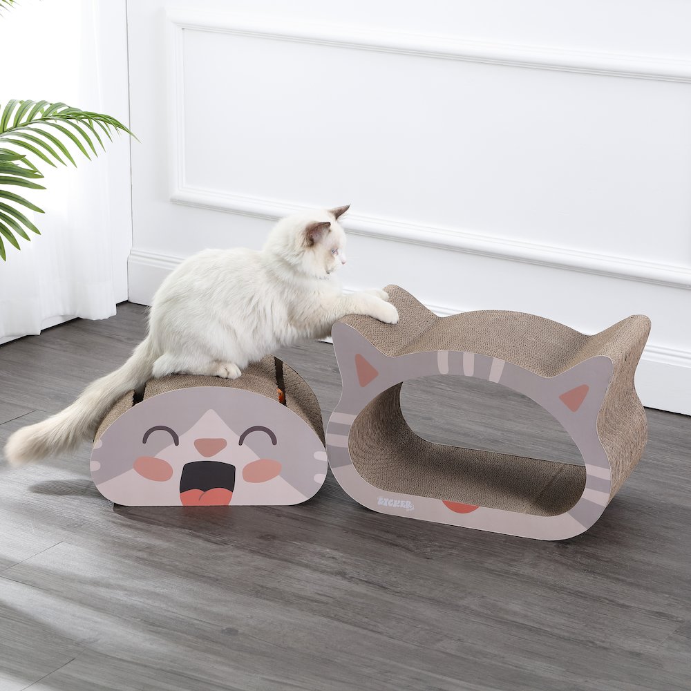 Opal Modern Cardboard Happy Cat Head 2-In-1 Cat Cave Scratcher. Picture 2