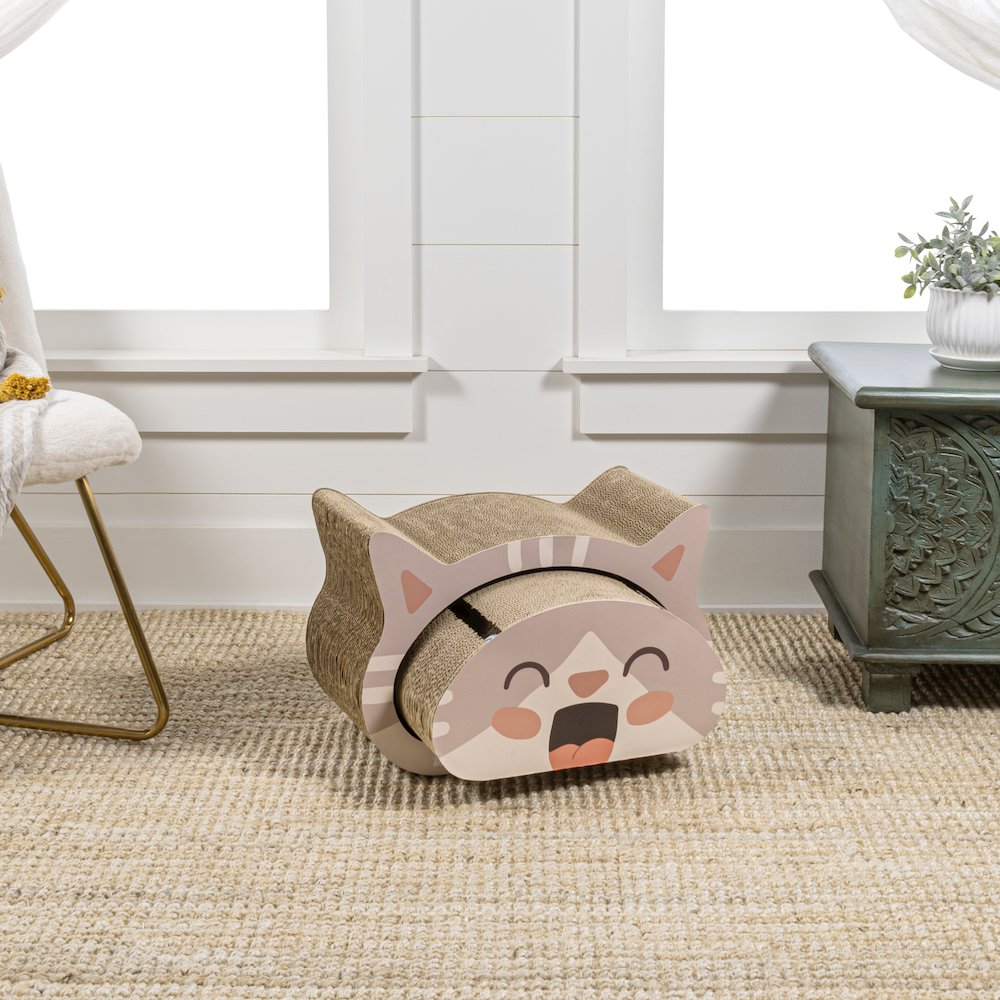 Opal Modern Cardboard Happy Cat Head 2-In-1 Cat Cave Scratcher. Picture 3