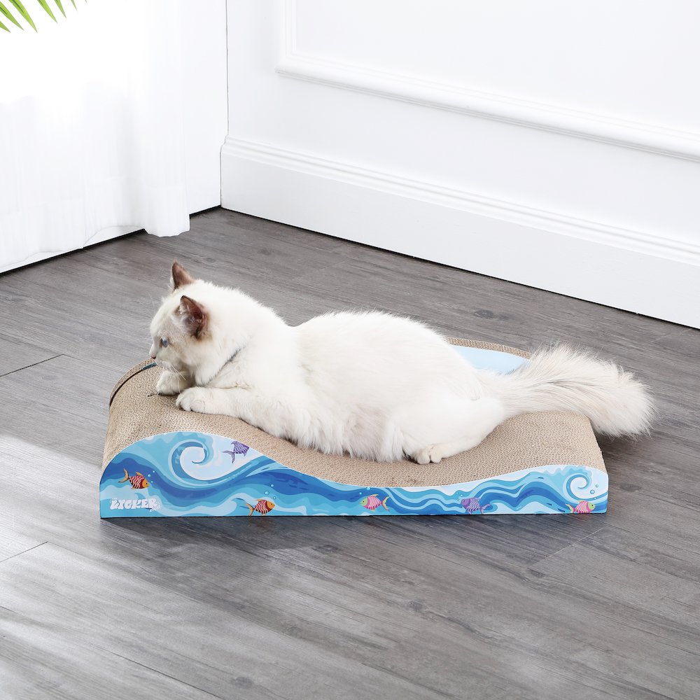Kokomo Coastal Cardboard Lounge Bed Cat Scratcher With Catnip. Picture 1