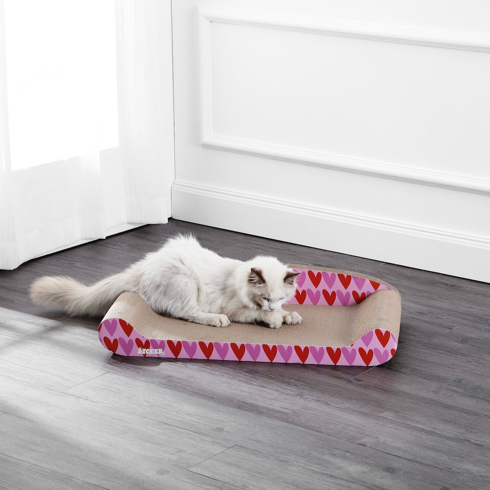 Montego Coastal Patterned Cardboard Lounge Bed Cat Scratcher With Catnip. Picture 1