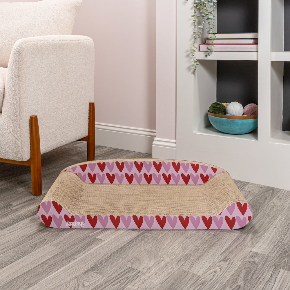 Montego Coastal Patterned Cardboard Lounge Bed Cat Scratcher With Catnip. Picture 3