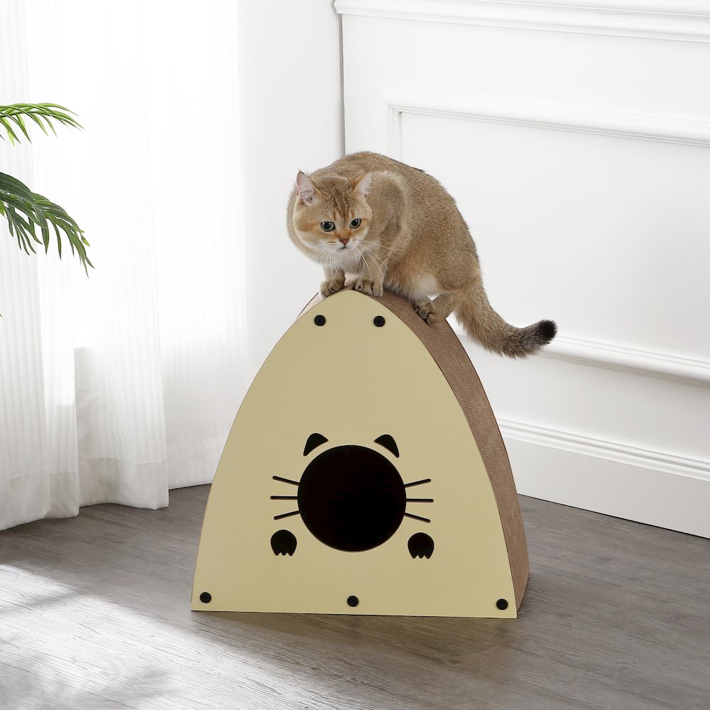 Koko Modern Cardboard Triangle Cat Cave Scratcher With Catnip. Picture 1